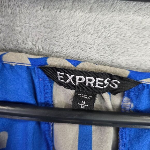 Womens Express Blue & Beige Heart Print Cropped Blouse Kimono Sleeve Polyester M - Picture 2 of 8